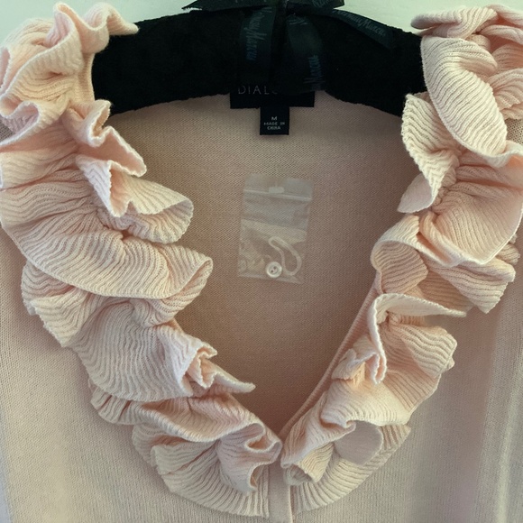 Dialogue Long Sleeve V-Neck Knit Cardigan/Ruffle Trim/Peach/M/NEW!/REDUCED PRICE - Picture 3 of 3